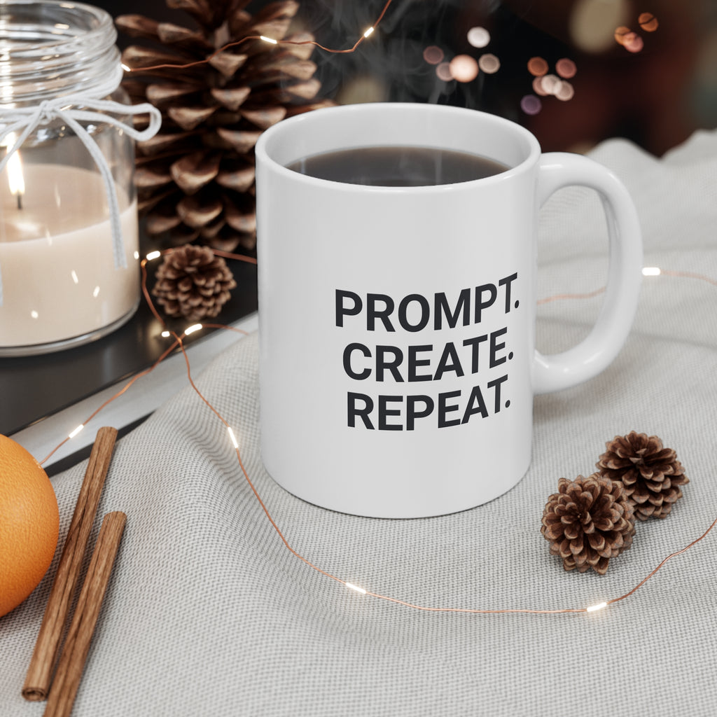 Prompt. Create. Repeat. — 11oz Motivational Coffee Mug